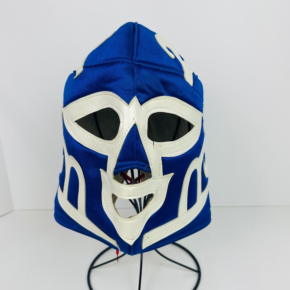 Lucha Libre Wrestling Mask Adult OSFM Blue White Mexican Pro Luchador Excellent